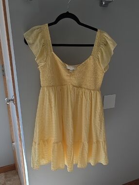 Yellow Smocked Midi Dress with Flutter Sleeves
